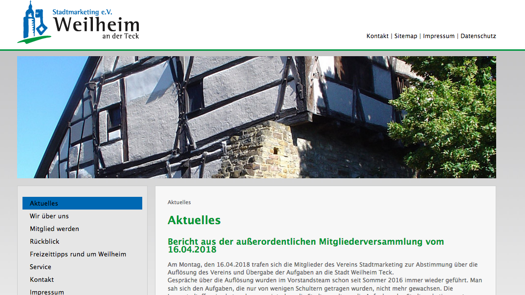  Webseite des Vereins Stadtmarketing Weilheim e.V. 