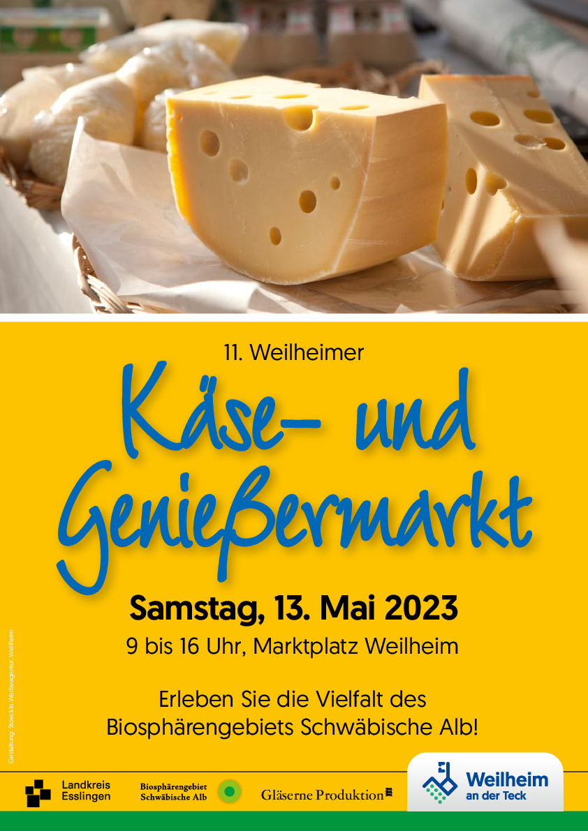 zu sehen ist das Plakat für den 11. Weilheimer Käsemarkt am 13.05.2023 